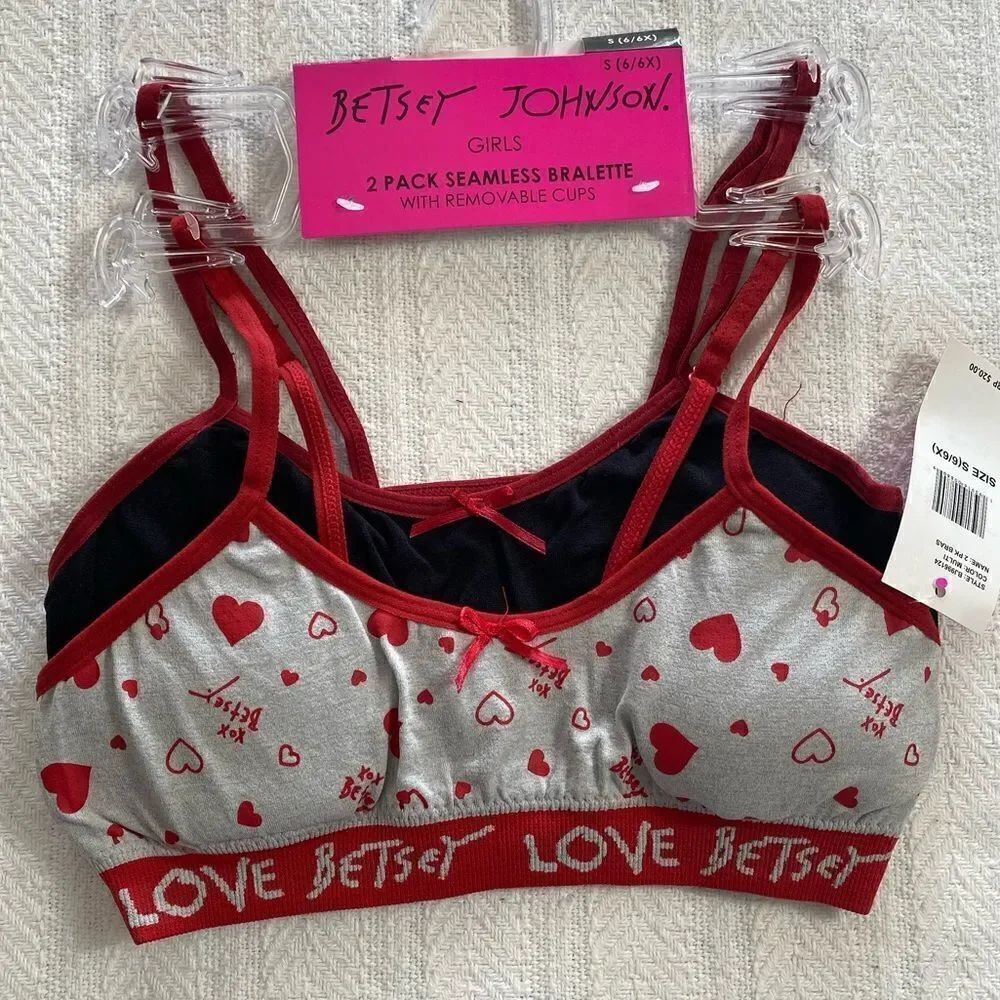 BETSEY JOHNSON Girl’s Small (6/6X) 2 Pack Seamless Bralette with Removable Cups